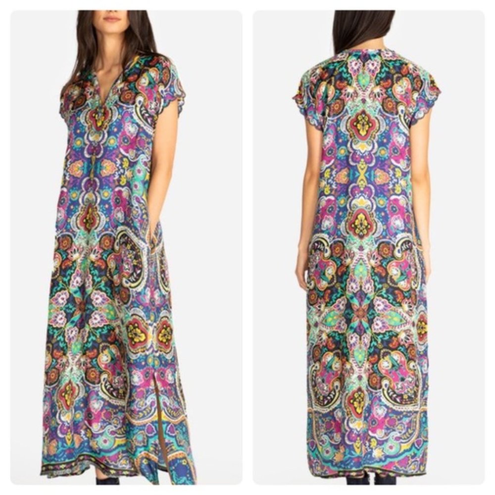 Johnny Was Multicolor Paisley Maxi Dress - Purple, Blue, Pink, Green - Picture 2 of 10